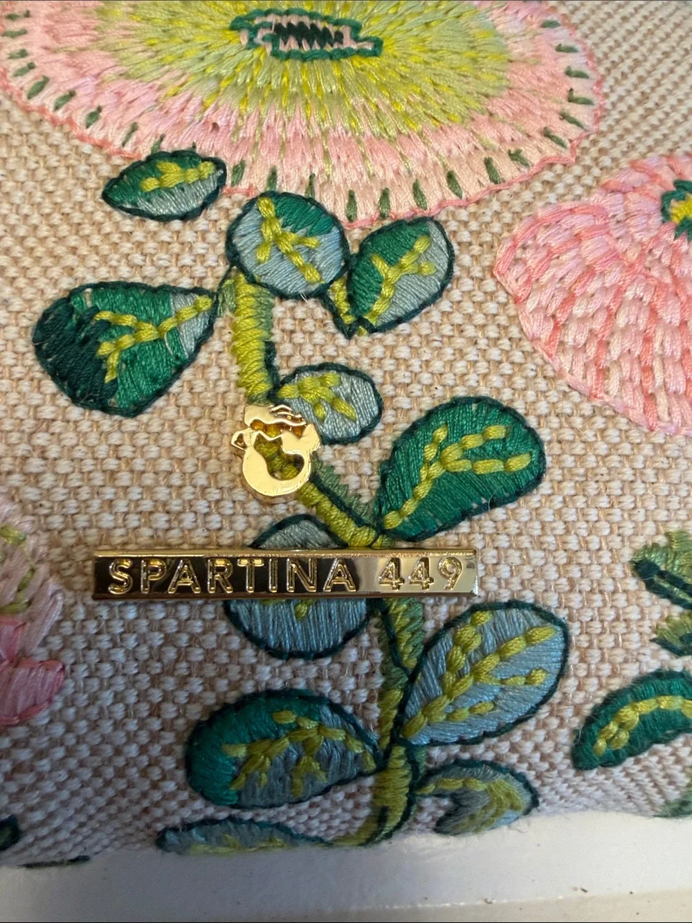 Spartina 449 Pink & Green Floral Embroidered Dome Cosmetic Pouch.  New with tags